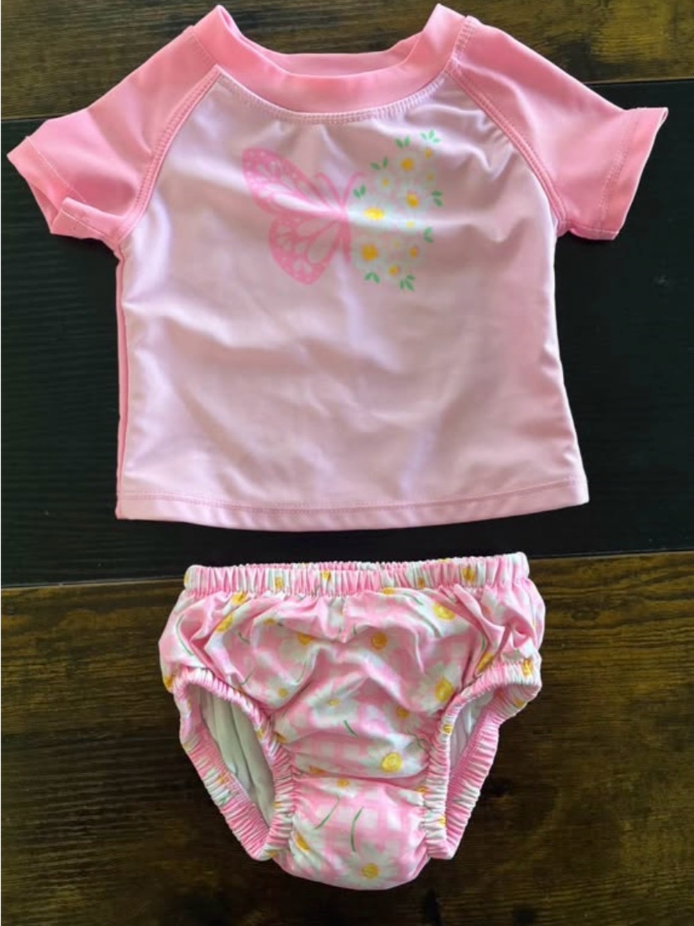 George Pink Floral Ruffle swim Diaper and matching swim Top